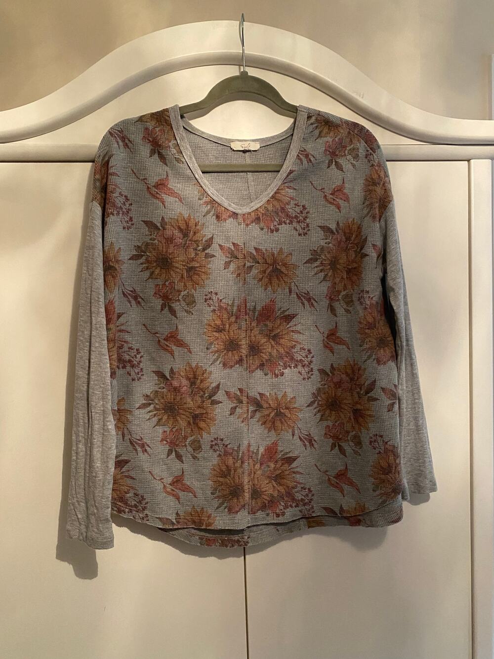 Easel Fall floral waffle knit top size small Sunflowers